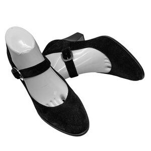 Via Spiga Black Suede Cone Heel Mary‎ Jane Pumps